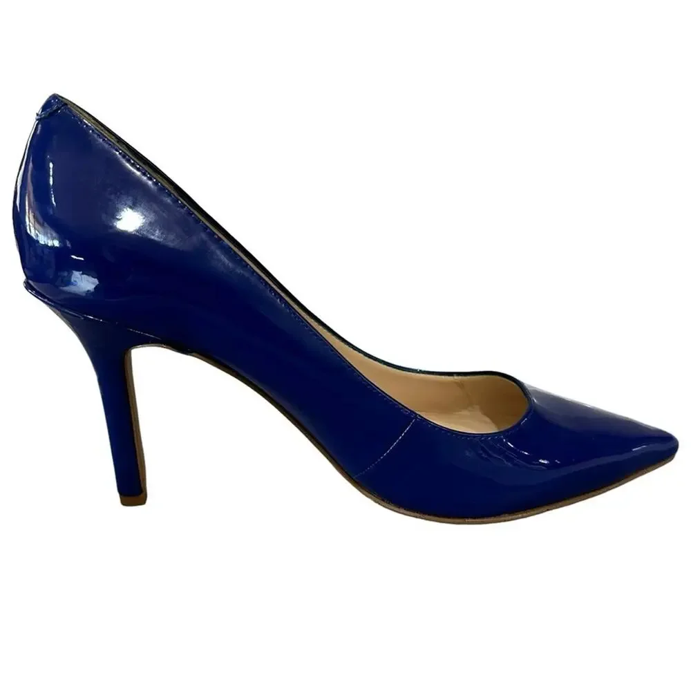 Nine West Martina bright blue size 7 faux patent leather pointed‎ toes 4” heels - Picture 2 of 9